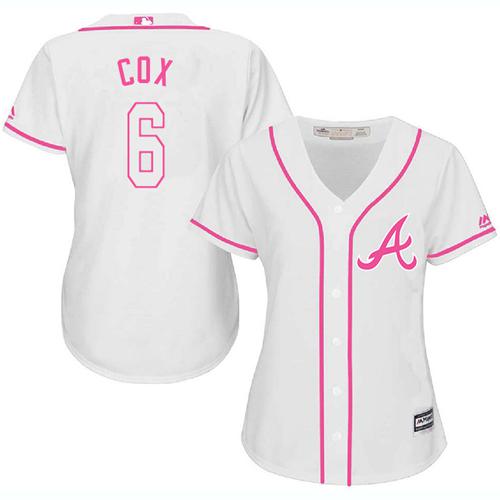 Braves #6 Bobby Cox White/Pink Fashion Women's Stitched MLB Jersey